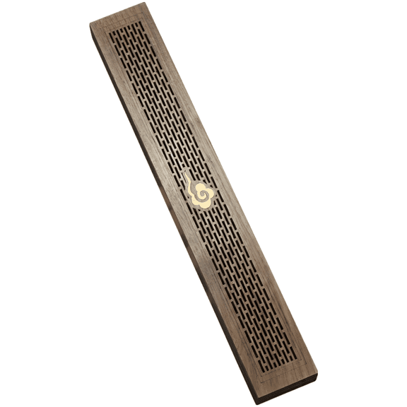 Rosewood Incense Box, Carved Oriental Cloud Pattern, 9.25 x 1.38 x 0.79 in Yellowish Brown Fragrance Stick Holder with Ash Catcher, Lie-Flat Design for Home Meditation, Yoga