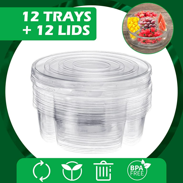 10 Pcs round Plastic Appetizer Tray with Lid Divided Serving Tray,  Disposable Fo