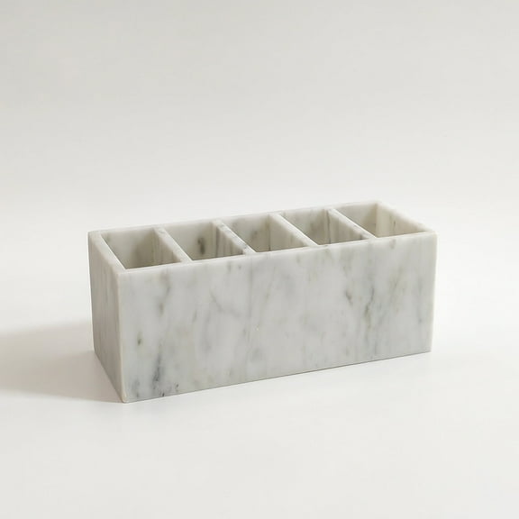​Multi-Tier Marble Organizer: White Stone Desktop Holder for Pens, Utensils & Makeup Brushes​
