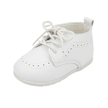 Zshosam Baby Boy Oxford Shoes PU Leather Loafers Rubber and Soft Sole Wedding Dress Shoes Toddler Girl Baby Walking Shoes(White 6-12 Months)