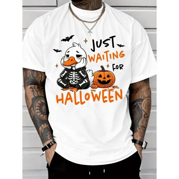 Cute Duck Skeleton Graphic Tee Shirt Halloween Costume Tops Fashion Round Neck Short Sleeve White S-5XL