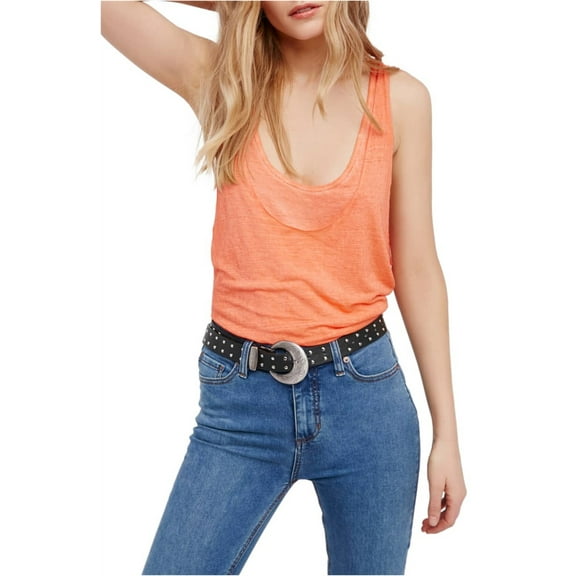 Free People Womens Karmen Muscle Tank Top, Orange, Small