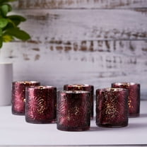 Efavormart 6 Pack Antique Burgundy Mercury Glass Candle Holders, Votive Tealight Holders With Palm Leaf Design for Wedding, Parties, Centerpieces Decorations