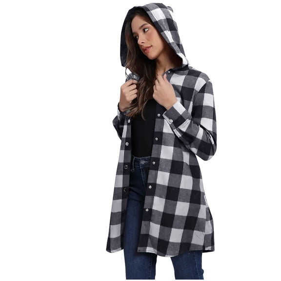 Women's Hoodies Fashion Classic Plaid Jackets Fall Long Sleeve Button-Down Cardigans Casual Outdoor Outwears Comfortable Hooded Blouses with Pockets