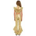 thumbnail image 4 of iiniim  Girls Metallic Dance Outfits Latin Jazz Performance Tank Top with Flared Pants Set Disco Party Gold 16, 4 of 7