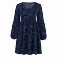 thumbnail image 4 of Katigan Womens Tunic Dress Long Sleeve V Neck Casual Loose Flowy Swing Shift Dresses Blue Polka Dots S, 4 of 8