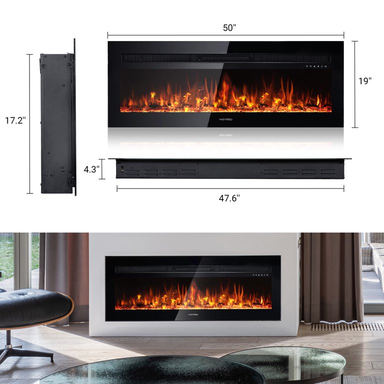 Warmtoo 50'' Electric Fireplace W/ 16 Adjustable Colors, Wall Mounted u0026  Recessed Fireplace Heater with Crystal Rocks u0026 Log, Remote Control -  Walmart.com