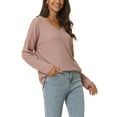 thumbnail image 4 of MODA NOVA Juniors V Neck Waffle Knit Long Sleeve Slim Fit Casual Tops, 4 of 6