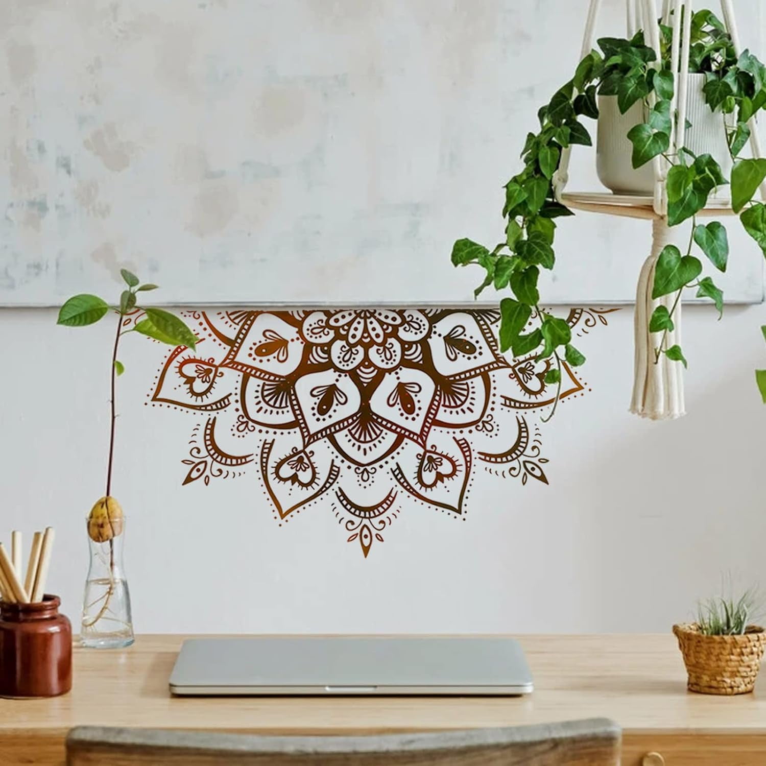 LAICAIW Boho Mandala Wall Decal Headboard Lotus Yoga Arch Wall Sticker Indian Bohemian Mandala Flower Wall Decor Peel and Stick Wall Decal for Living Room Bedroom TV Wall Decoration Brown Walmart