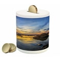 thumbnail image 1 of Tropical Piggy Bank, Twilight Rocky Sea Coast at Thailand Beach Exotic Night Dawn in Dramatic Image, Ceramic Coin Bank Money Box for Cash Saving, 3.6" X 3.2", Blue Apricot, by Ambesonne, 1 of 4