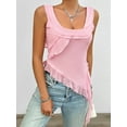 thumbnail image 3 of Deliqiba Women'S Y2K Going Out Crop Top Summer Sleeveless Asymmetrical Mesh Tank Top Fitted Party Tops Pink S, 3 of 5