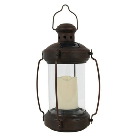 Sunnydaze Decor Solar Antique Hanging Lantern with Candle and LED Light ...