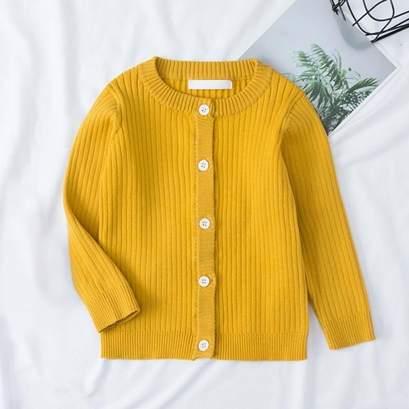 Kids Sweaters Girls Long Sleeve Button Up Yellow Knit Cardigan Sweater Baby Girl Warm Winter 4-5 Years Girls Clothes Fall/ Winter