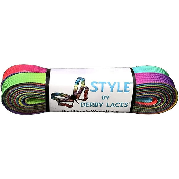 Derby Laces Style Grand 10mm Dentelle Cirée pour Patins à Roulettes, Patins de Hockey, Bottes et Chaussures Régulières (Dégradé Arc-en-Ciel, 96 Pouces / 244 cm)