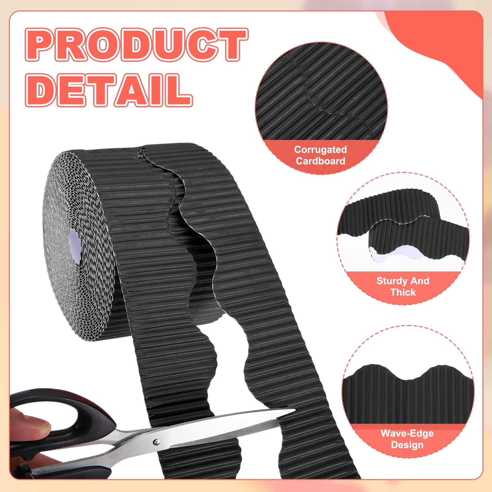 Uxcell 2 Rolls 24.6ft Bulletin Board Border, Scalloped Trim Paper Corrugated Paper Wavy Border for Bulletin Crafts Offices DIY Project Party Cork Poster, Black