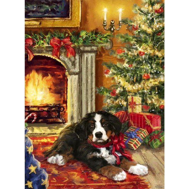 5D DIY Taladro Diamante Pintura Perro Navidad Kit 45x60cm