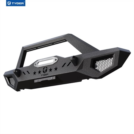 Tyger Auto TG-BP6J85368 TYGER FURY Front Bumper Kit with Winch Plate D-Ring Mount Compatible With 1987-2006 Jeep Wrangler TJ/YJ | Textured Black | Rock Crawler