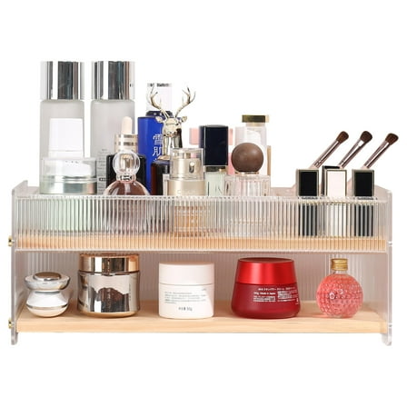 KAOTGOT Makeup Organizer with Brush Holder for Vanity, Skincare Organizer Jewelry Storage,Cosmetics Storage and Display Case,Make Up Holders and Organizers for Countertop, Easy For Store Skincare C80
