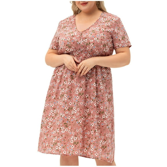 Gaecuw Dress Wedding Guest Summer for Women V Neck Short Sleeve Champagne Dresses Knee Length Midi Dresses Swing Party Dress Ruffle Prom Dresses Flowy Graduation Dresses Solid Semi Formal Dress