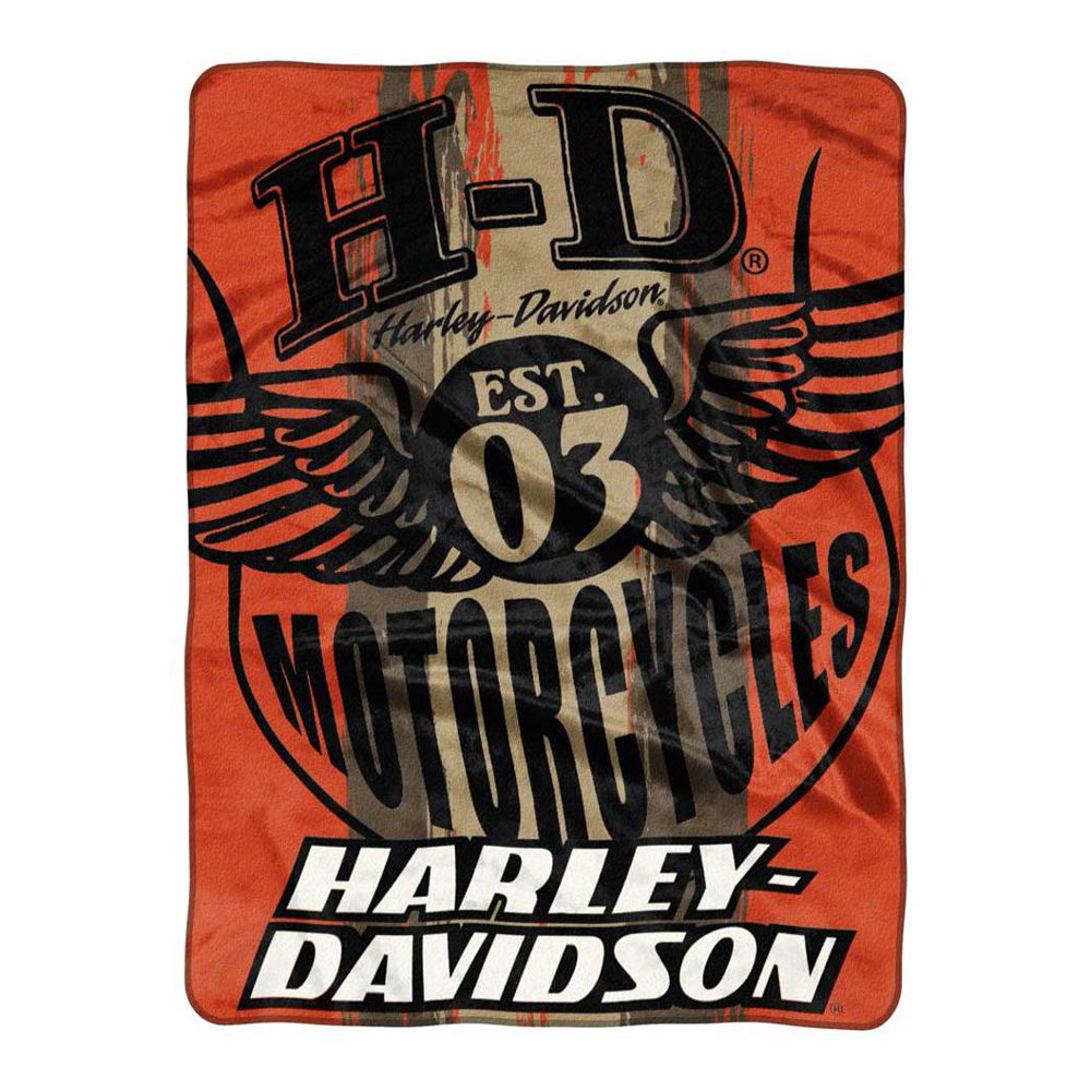 HarleyDavidson Motor Patch Est. 1903 Raschel Throw Blanket, Orange