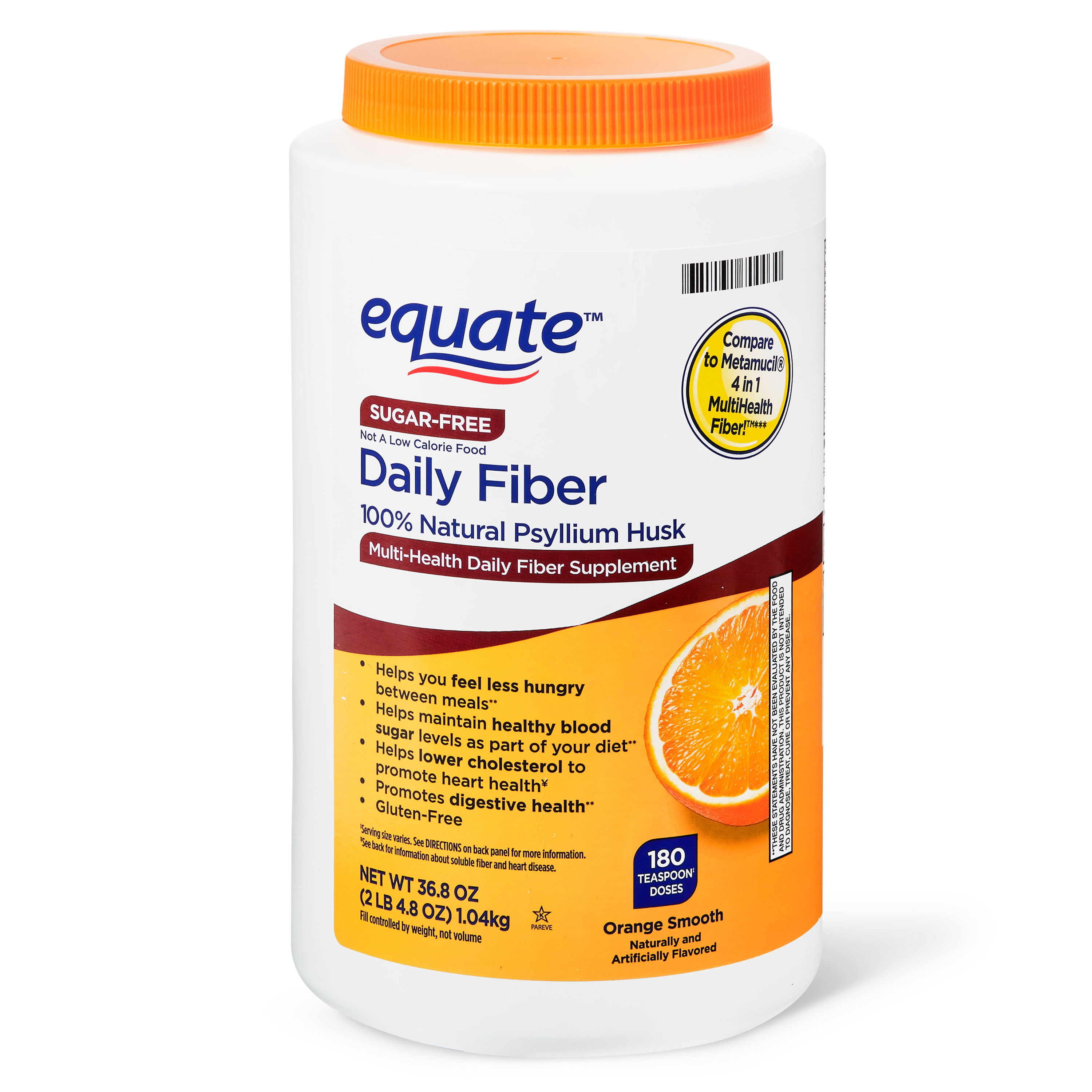 Equate Sugar-Free Daily Fiber Powder, Orange Smooth, 36.8 oz