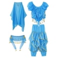 thumbnail image 3 of Alvivi Kids Girls Belly Dance Performance Halloween Costume Crop Tops Pants Hip Scarf Headscarf Set Sky Blue 5-7, 3 of 7