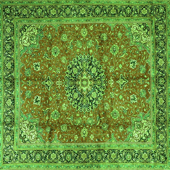 Ahgly Company Indoor Square Medallion Green Traditional Area Rugs, 4' Square