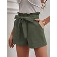 thumbnail image 5 of Women's Casual Wide Leg Shorts Solid Paper Bag High Waist Belted Shorts, 5 of 6