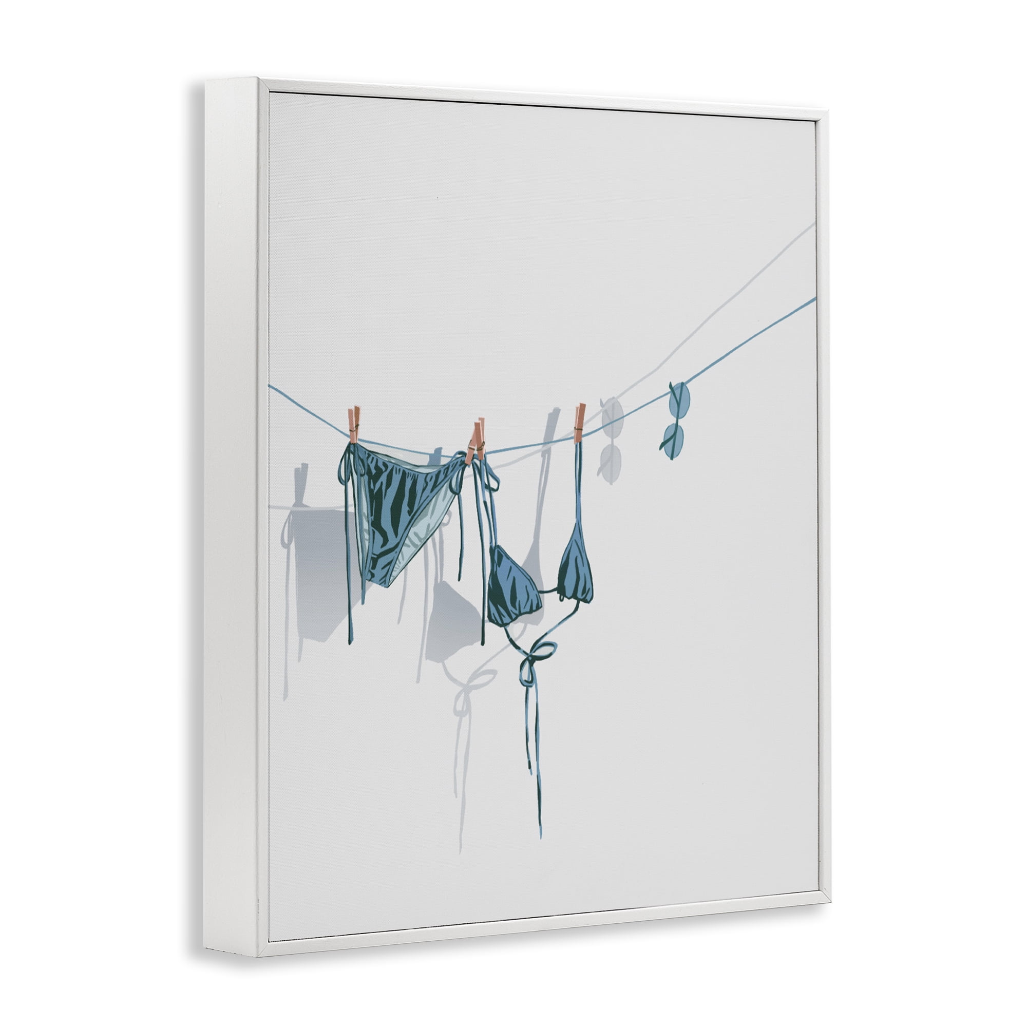 Stupell Industries Teal Bikini on Clothesline White Framed Giclee Art, design by Ziwei Li