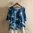 thumbnail image 2 of Cute Party Summer Tops for Women Plus Size Loose Button Down Womens Blouses Trendy Tunics Round Neck Vintage Floral Print Shirts for Female Dressy Short Sleeve Casual Tshirt, 2 of 4