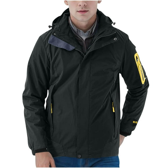 WRKEKC Outdoor Sport Jacket Men's Water-Repellent Wind-Resistant with Detachable Hood and Zippered Pockets for Hiking Running Climbing All-Weather Training Black XL