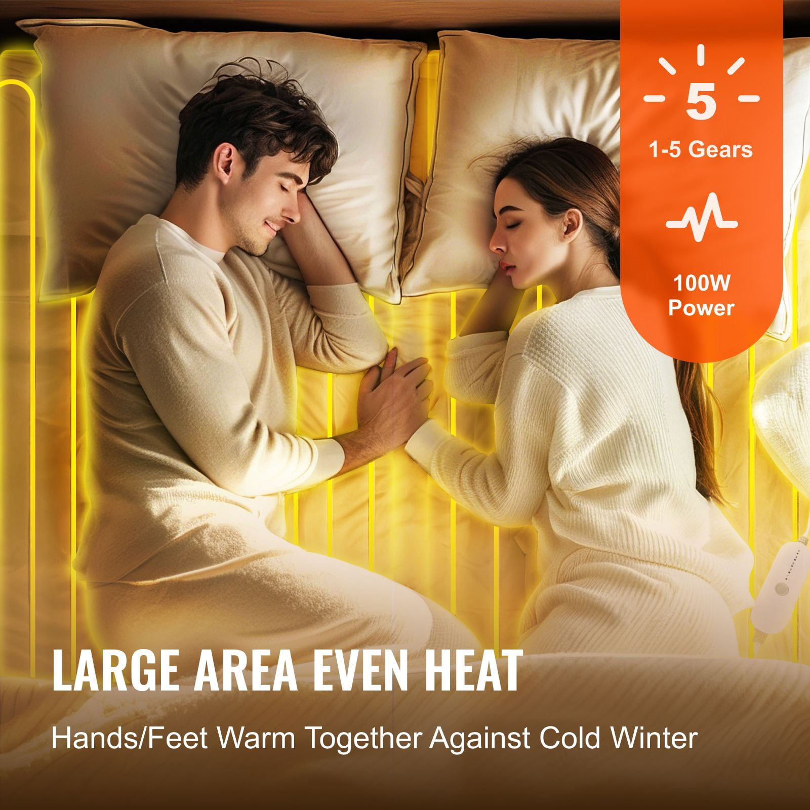 Electric Heated Underblanket 5 Temperature Settings 10-Hour Auto-Off Coral Velvet for Winter Bed Warmth