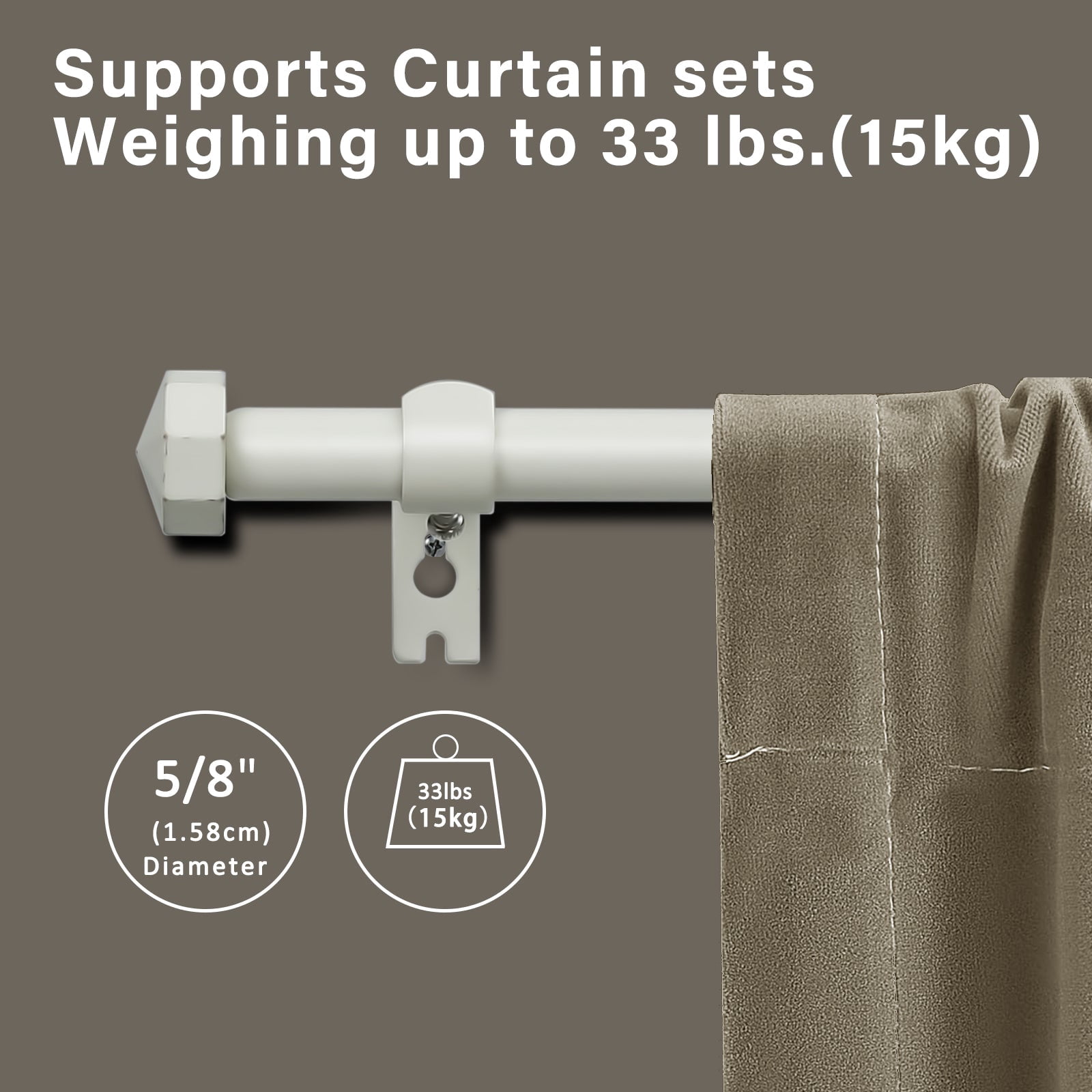 Ridicili 5/8" Single Telescoping Curtain Rod with Octagonal Finials,28"-48",Weathered White