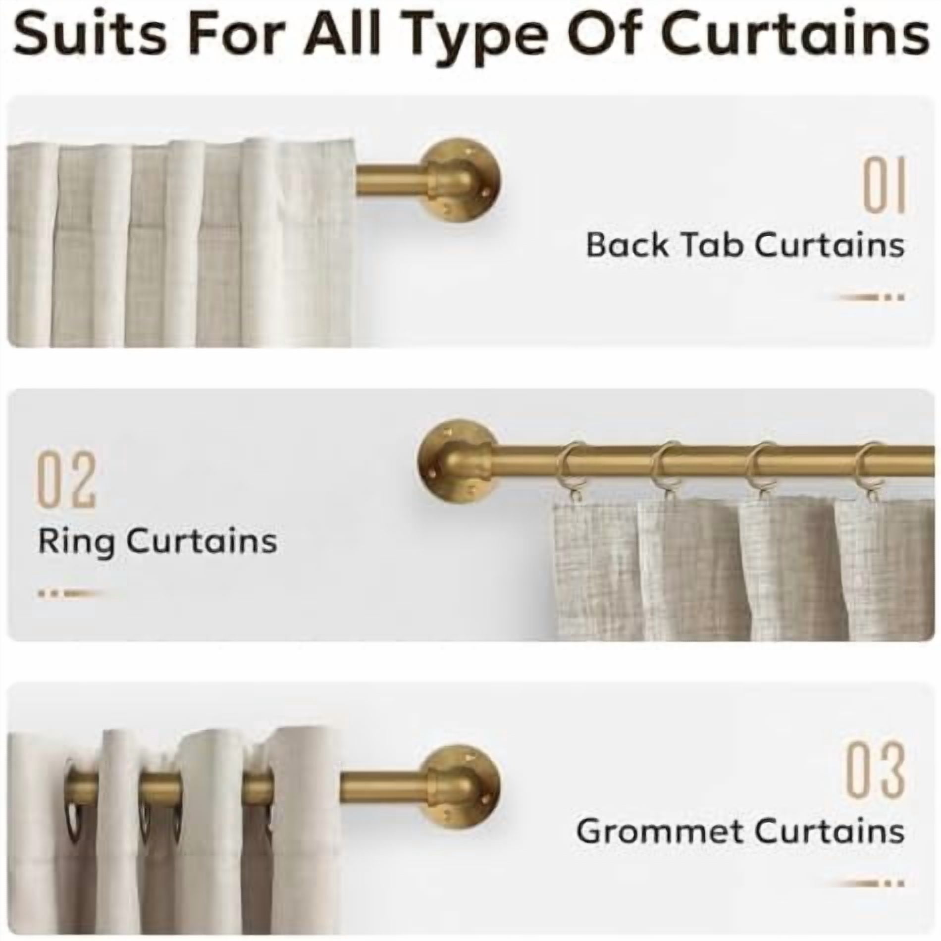 Curtain Rods for Windows 66 to 120, 1 Inch Industrial Wrap Around Warm Gold Curtain Rod, Indoor/Outdoor Room Divider Adjustable Drapery Pole, 66"-120"