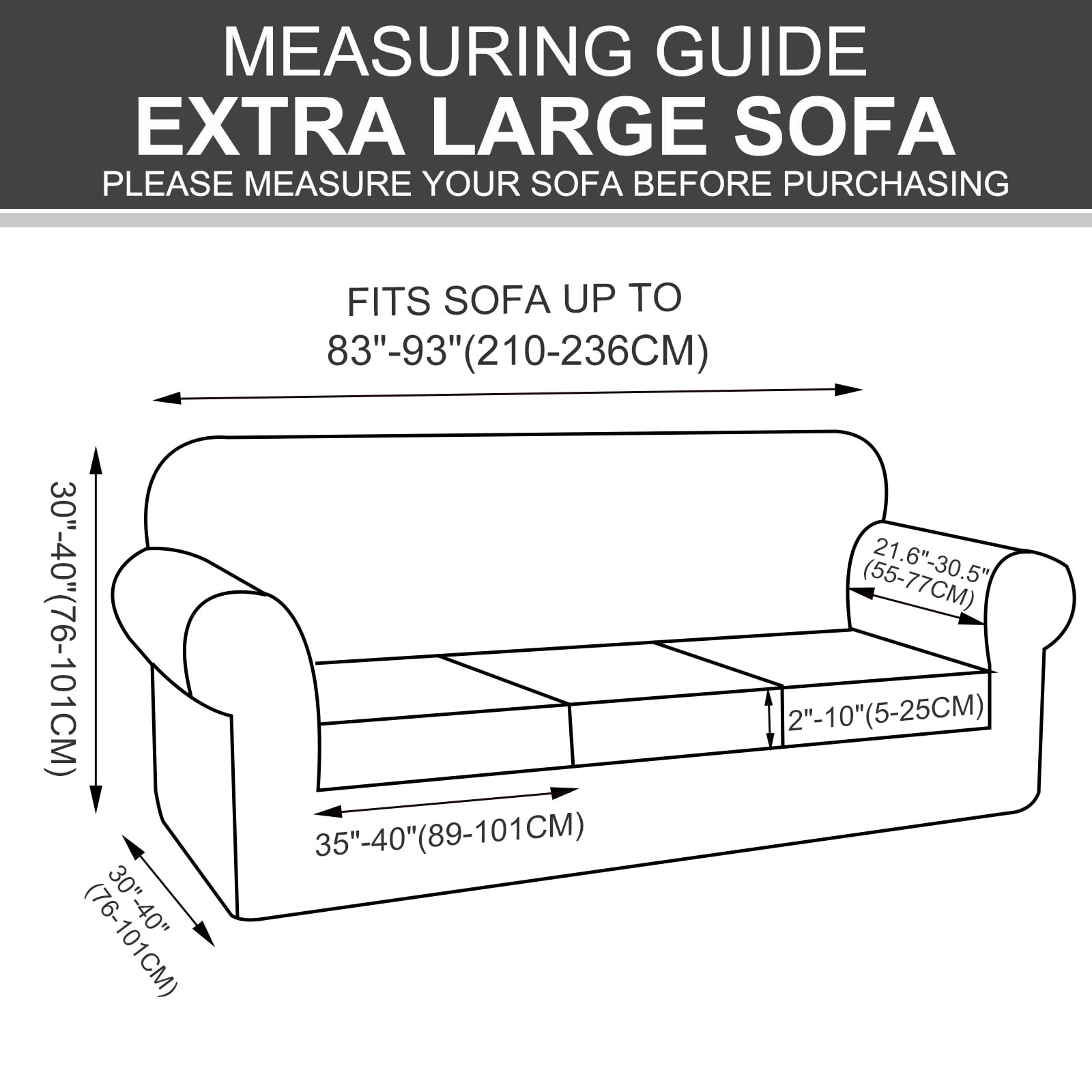 Luxshare Home Stretch Oversized Sofa Slipcovers Couch Cover for 3 Cushion Furniture Protector Pet Washable Non Slip cover(XL Sofa/Black)