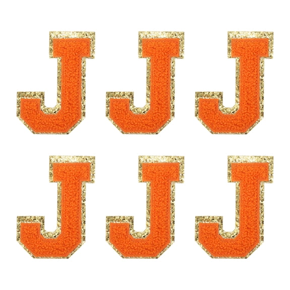 Uxcell Chenille Letter Patches 2.2" Self Adhesive Letter J Stick on Embroidered Patch Sew on Letter Stickers Applique for Repairing Clothing Jeans Shoes Hats DIY(Orange, Pack of 6)