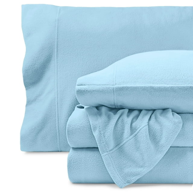 Bare Home Cozy Fleece Sheet Set - Extra Plush Polar Fleece - Deep Pocket - Twin XL, Light Blue