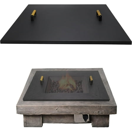 FEBTECH 36" Square Fire Pit Snuffer Lid for 34" Firepit with Wooden Handles