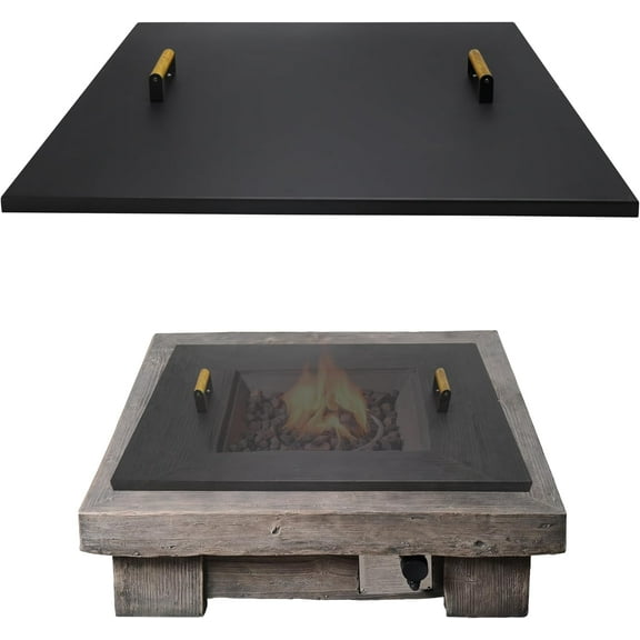 FEBTECH 38" Square Fire Pit Snuffer Lid for 36" FirePit with Wooden Handles