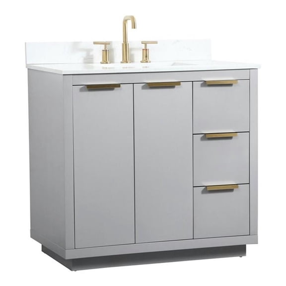 36 inch single bathroom vanity in grey with backsplash