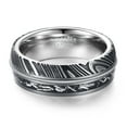 thumbnail image 2 of JQUEEN Damascus Steel Ring for Men Meteorite & Guitar String Inlay 8mm Domed Wedding Band Comfort Fit, 2 of 5
