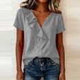 thumbnail image 5 of Aezemi Women Ruffle V Neck Shirts Summer Fashion Pullover Faux Linen Cotton Lightweight Beach Vacation Tops Womens Trendy Outdoor Comfy Casual Lightweight Tees S, 5 of 5