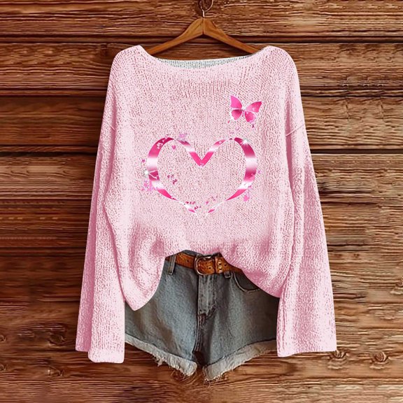 NuoCaiYun Womens Off The Shoulder Sweater Breast Cancer Awareness Graphic Tshirt Trendy Pink Love Heater Print Pullover Knitted Tops