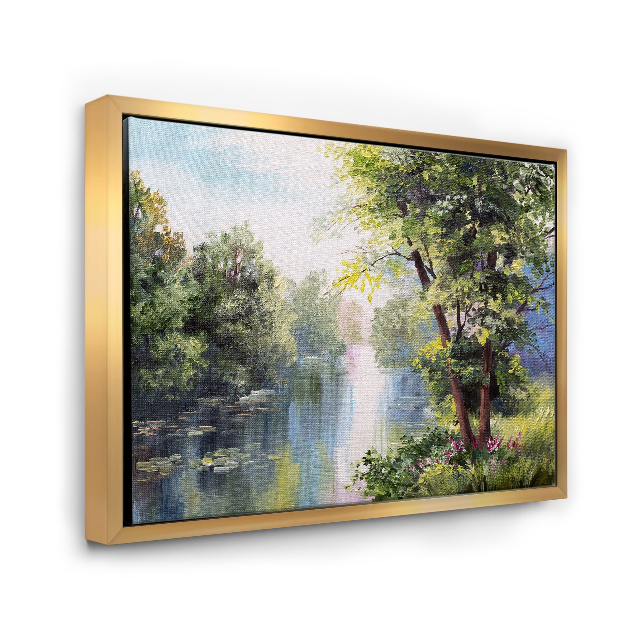 Designart 'Lake In The Forest Summer Day - Landscape' Lake House Framed Canvas Wall Art Print