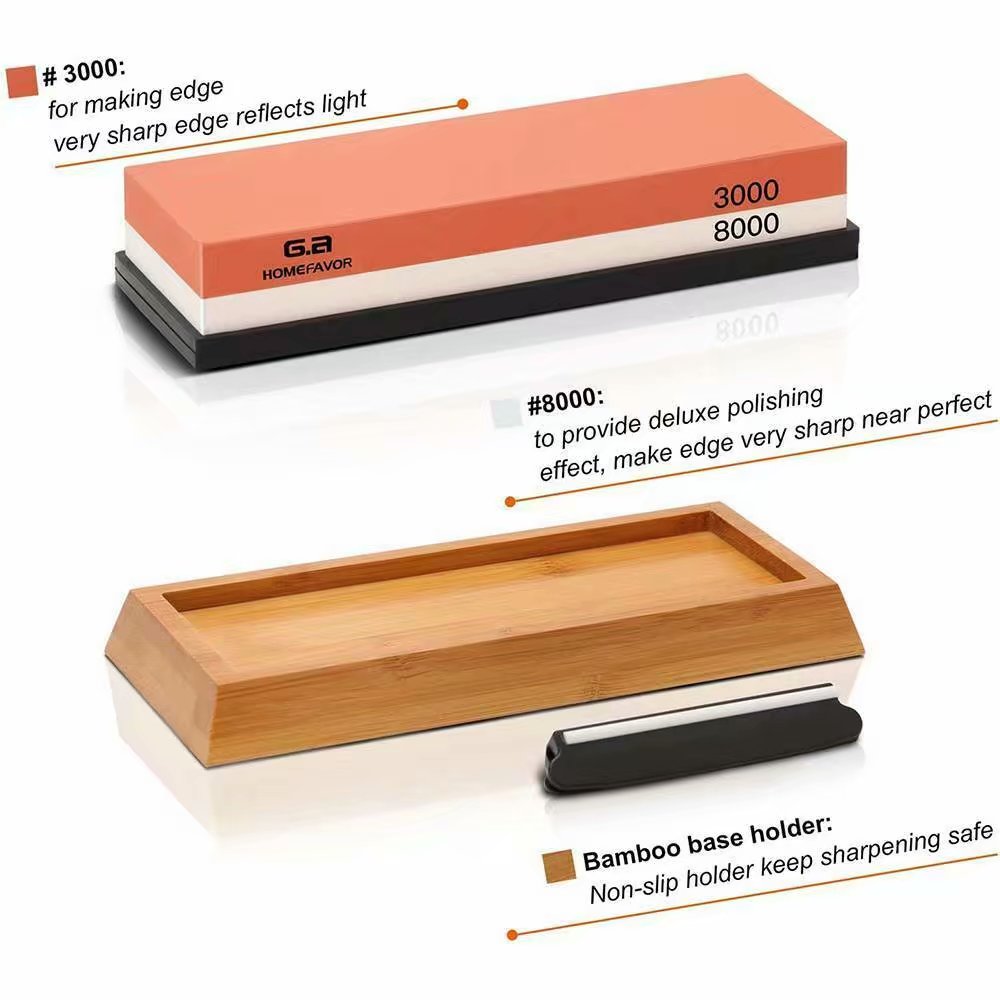 Knife Sharpening Stone Set, MOJINO Professional Sharpener Stone Kit 400/1000 3000/8000, Whetstone Kit with Non-Slip Bamboo Base, Flatting Stone, Angle