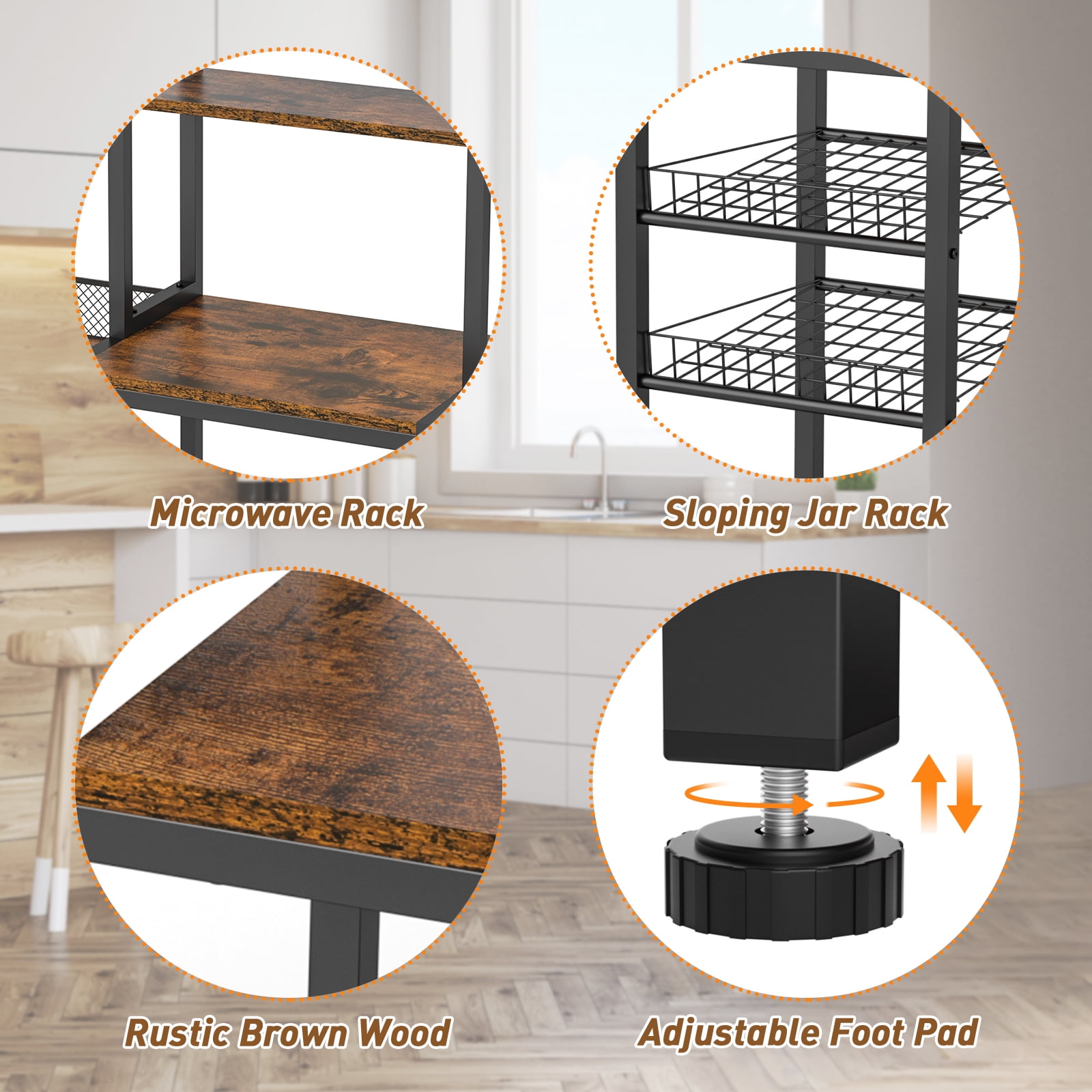Large Storage Shelf with Mini Fridge & Microwave Stand, Cabinet Storage Space for Dorm Kitchen