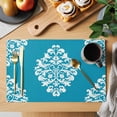thumbnail image 2 of Baroque Blue Placemats Set of 8 Vintage Damask Classic Floral Place Mats Indoor Wipeable Table Mats Washable Cloth Dining Table Placemats for Kitchen Holiday Party Home Decor 13x19 Inch, 2 of 9