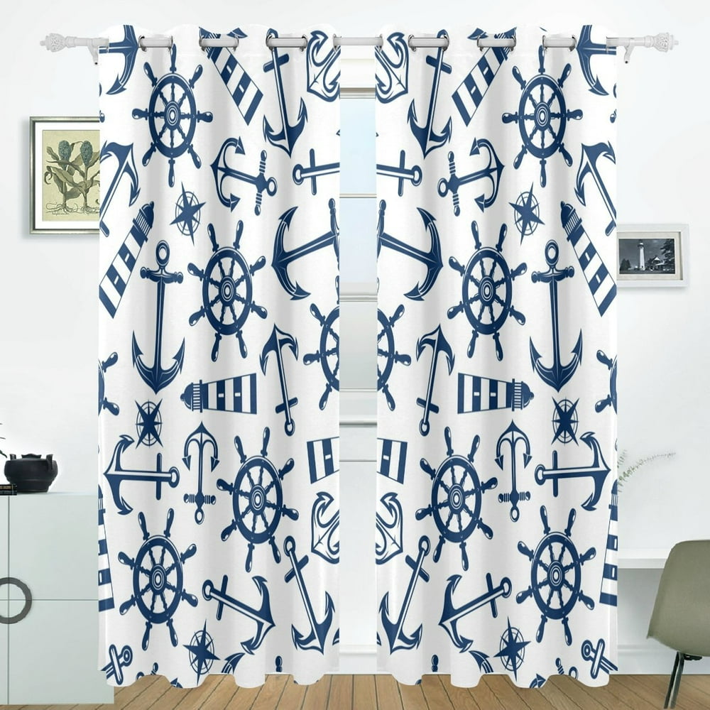 POPCreation Marine Nautical Pattern With Blue Items Window Curtain