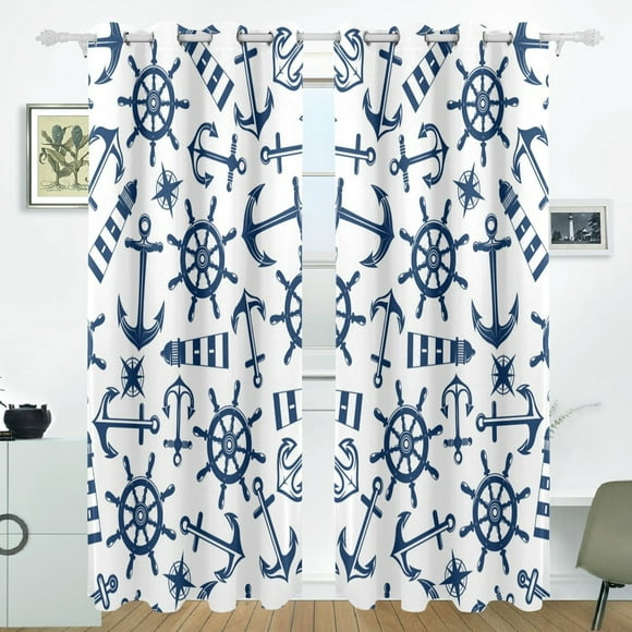 EREHome Marine Nautical Pattern With Blue Items Window Curtain Blackout Curtains Darkening Thermal Blind Curtain for Bedroom Living Room,2 Panel (52Wx84L Inches)