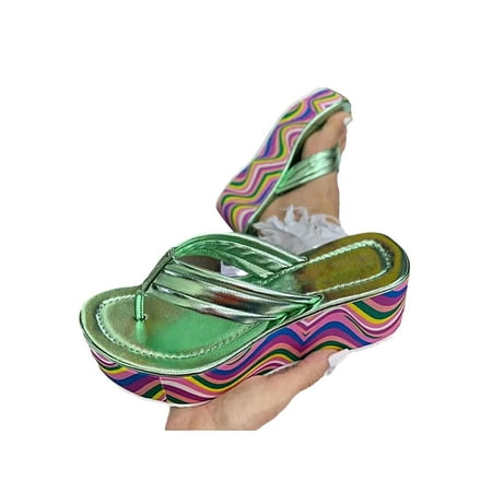 

Colisha Ladies Wedge Sandals Summer Flip Flops Platform Thong Sandal Womens Lightweight Shoes Beach Slides Green 7.5